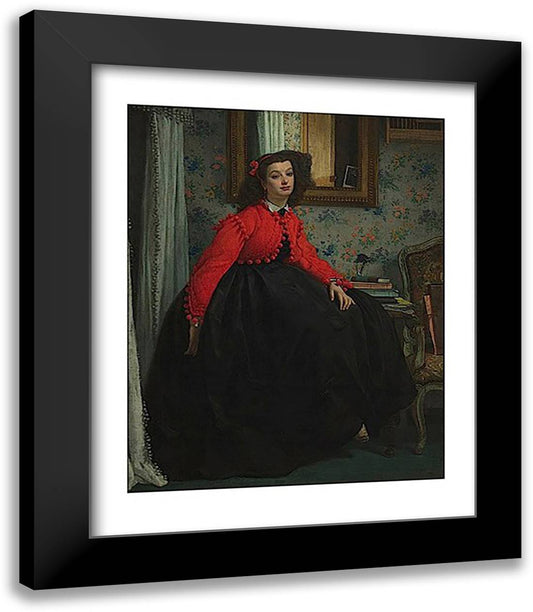 Portrait of Mademoiselle, called Girl with Red Vest, February 1864 15x18 Black Modern Wood Framed Art Print Poster by Tissot, James