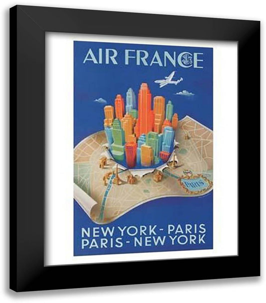 Air France 26x32 Black Modern Wood Framed Art Print Poster