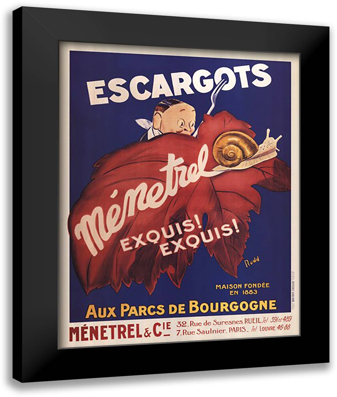 Escargots 22x28 Black Modern Wood Framed Art Print Poster