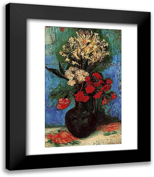 Vase with Carnations and Other Flowers, 1886 15x18 Black Modern Wood Framed Art Print Poster by Van Gogh, Vincent