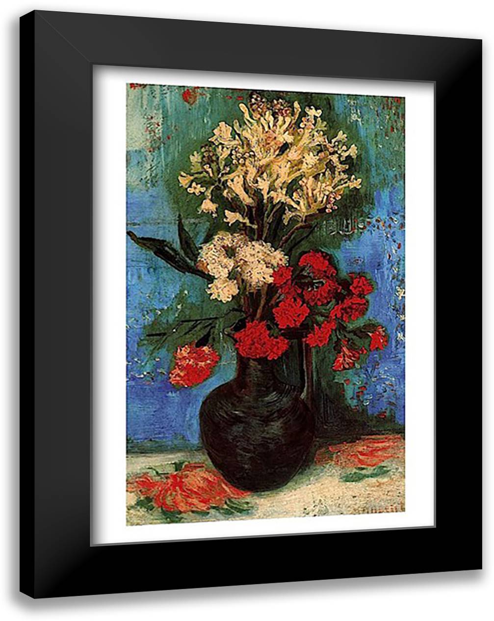 Vase with Carnations and Other Flowers, 1886 17x23 Black Modern Wood Framed Art Print Poster by Van Gogh, Vincent