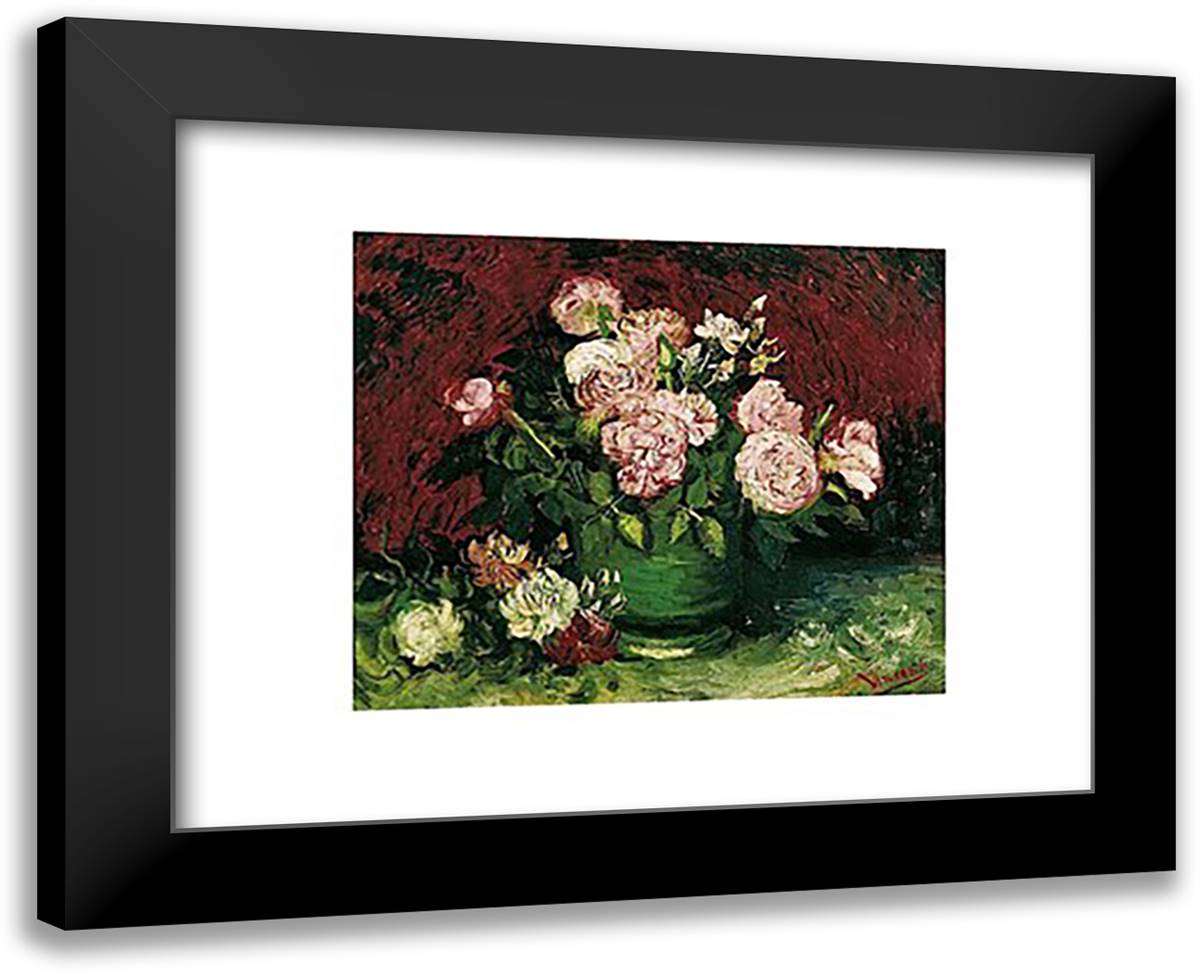 Roses and Peonies, 1886 18x15 Black Modern Wood Framed Art Print Poster by Van Gogh, Vincent