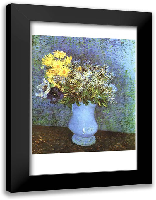 Vase with Lilacs, Daisies and Anemone 17x23 Black Modern Wood Framed Art Print Poster by Van Gogh, Vincent