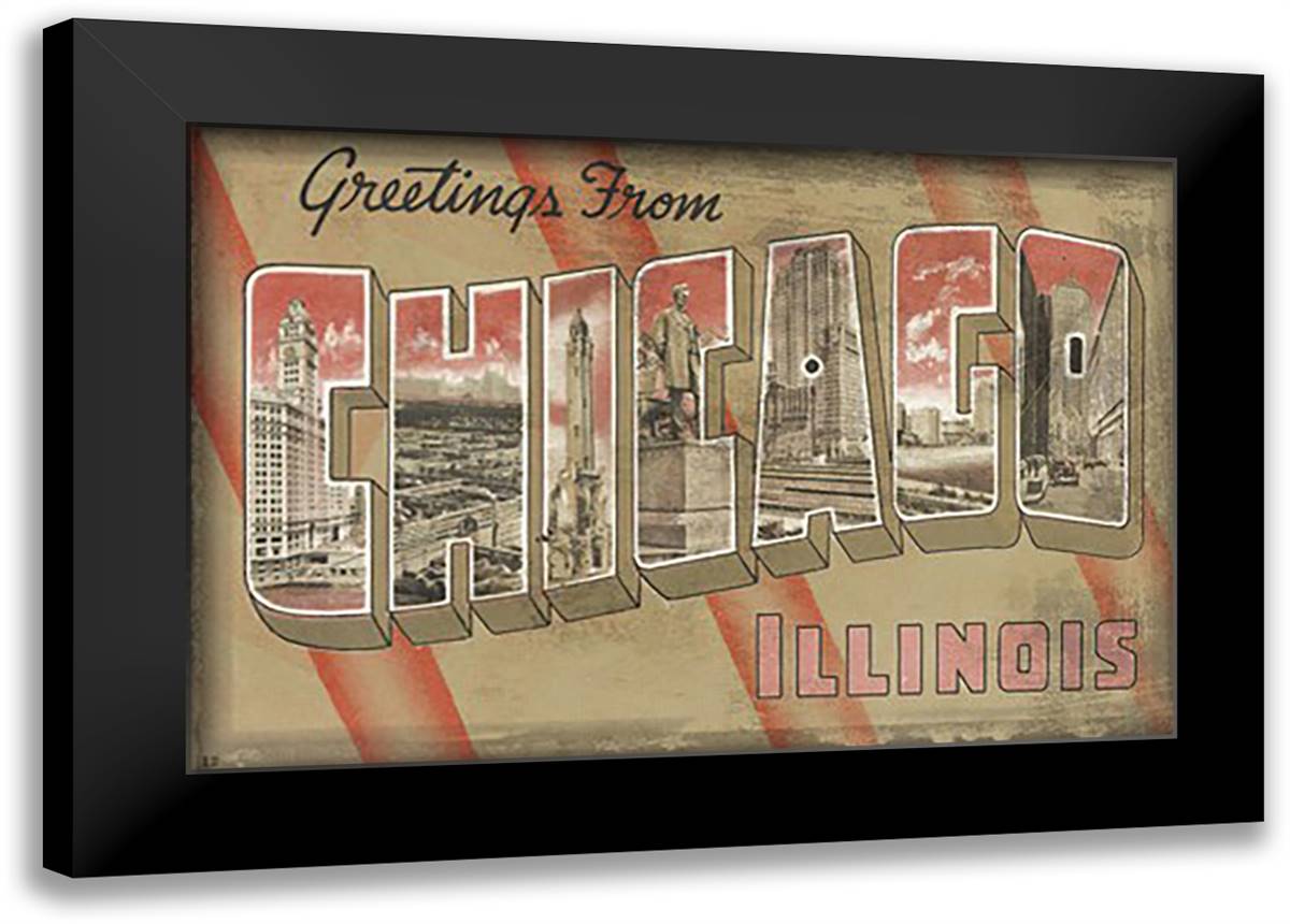 Greetings from Chicago 23x17 Black Modern Wood Framed Art Print Poster