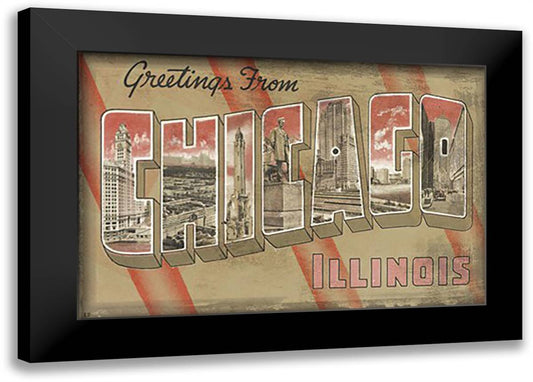 Greetings from Chicago 23x17 Black Modern Wood Framed Art Print Poster