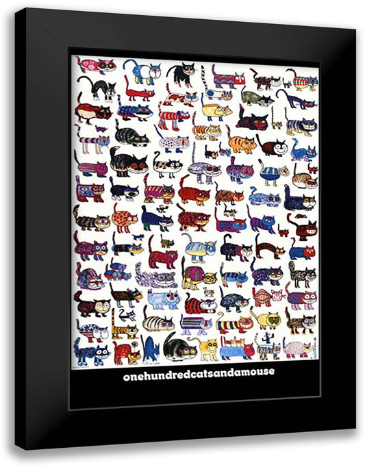 100 Cats and a Mouse 28x40 Black Modern Wood Framed Art Print Poster by Fiorucci, Vittorio