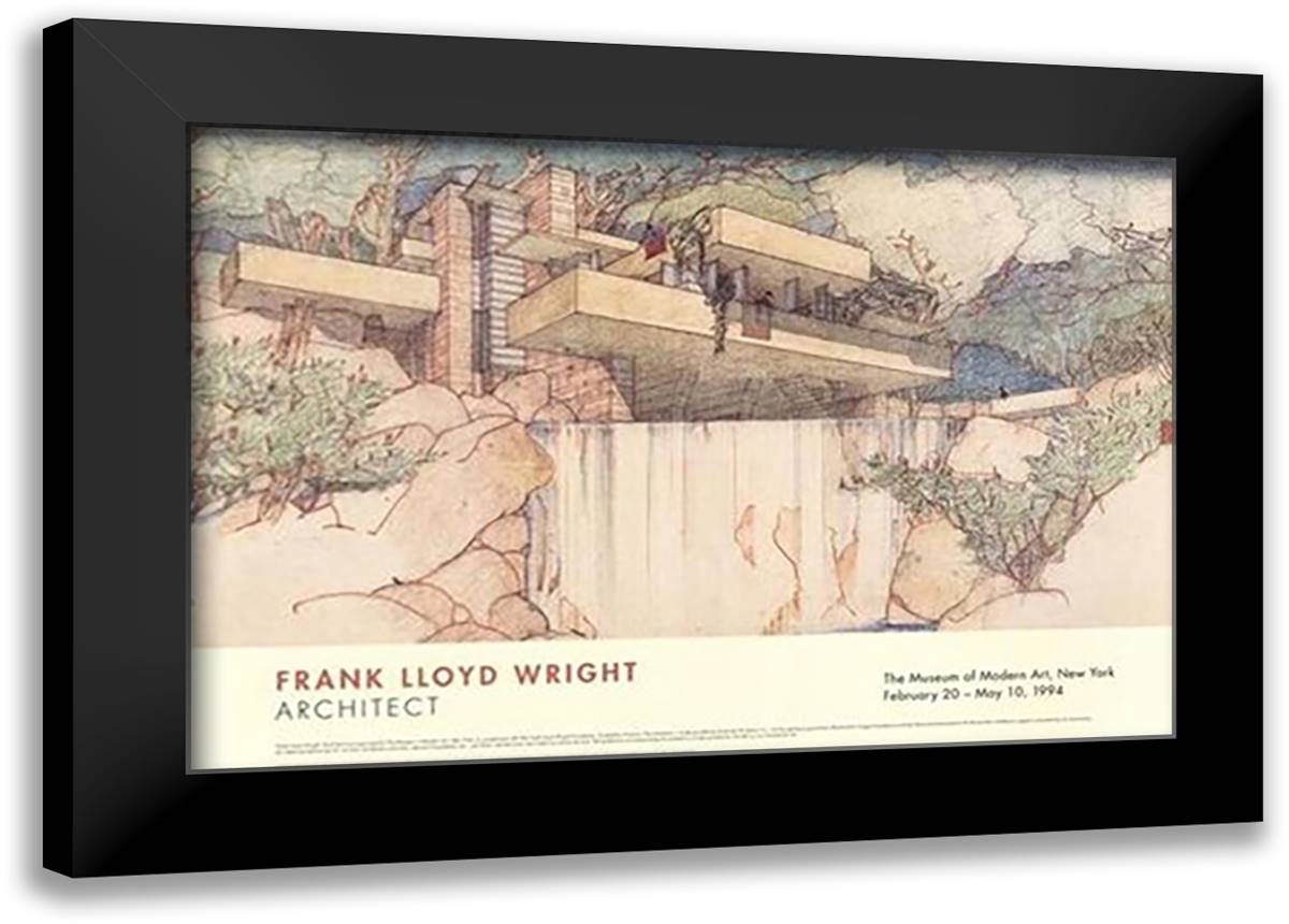 Falling Water - Mill Run, PA 40x28 Black Modern Wood Framed Art Print Poster by Wright, Frank