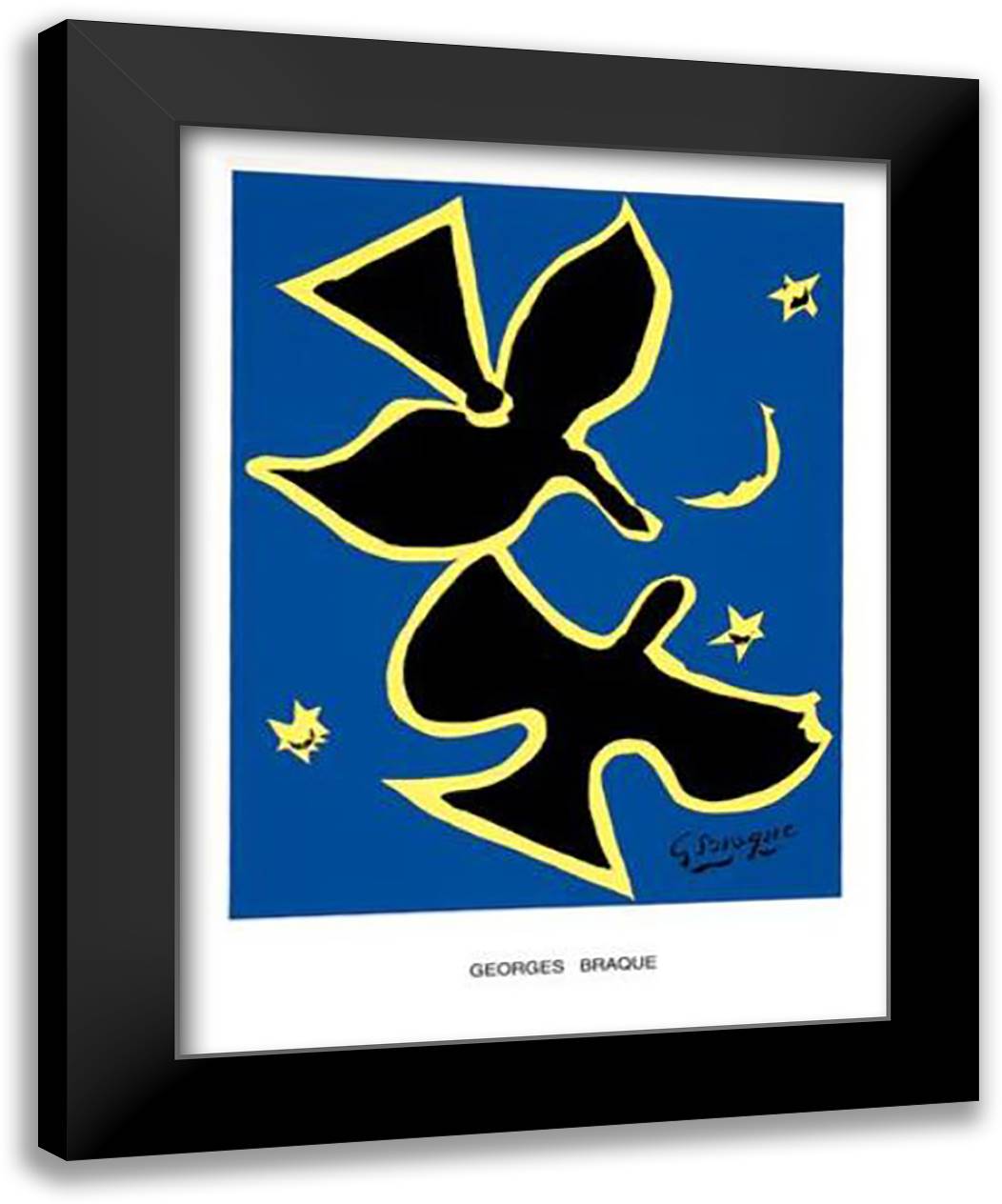 Oiseau Noir Sur Fond Bleu 28x36 Black Modern Wood Framed Art Print Poster by Braque, Georges