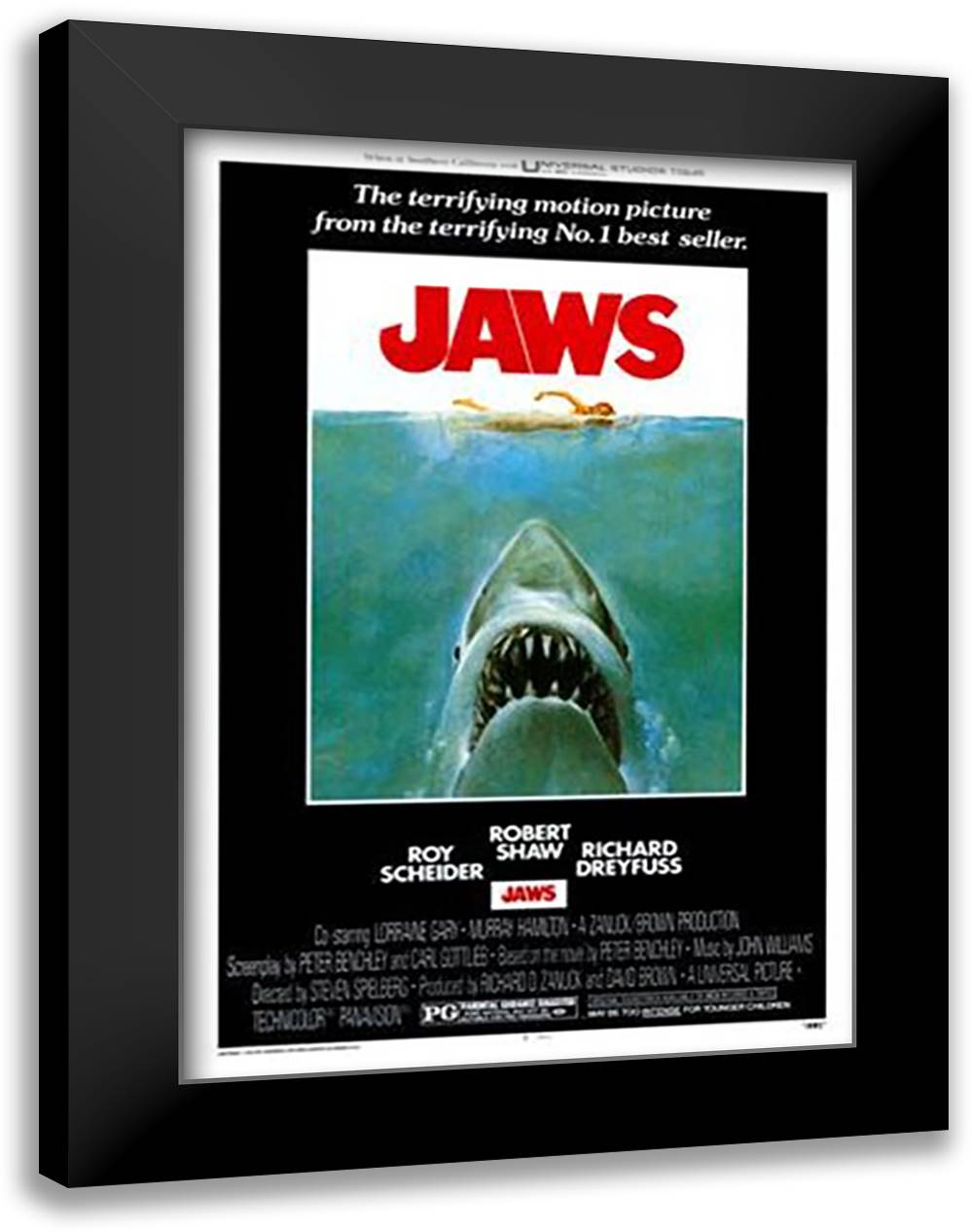 Jaws 28x40 Black Modern Wood Framed Art Print Poster