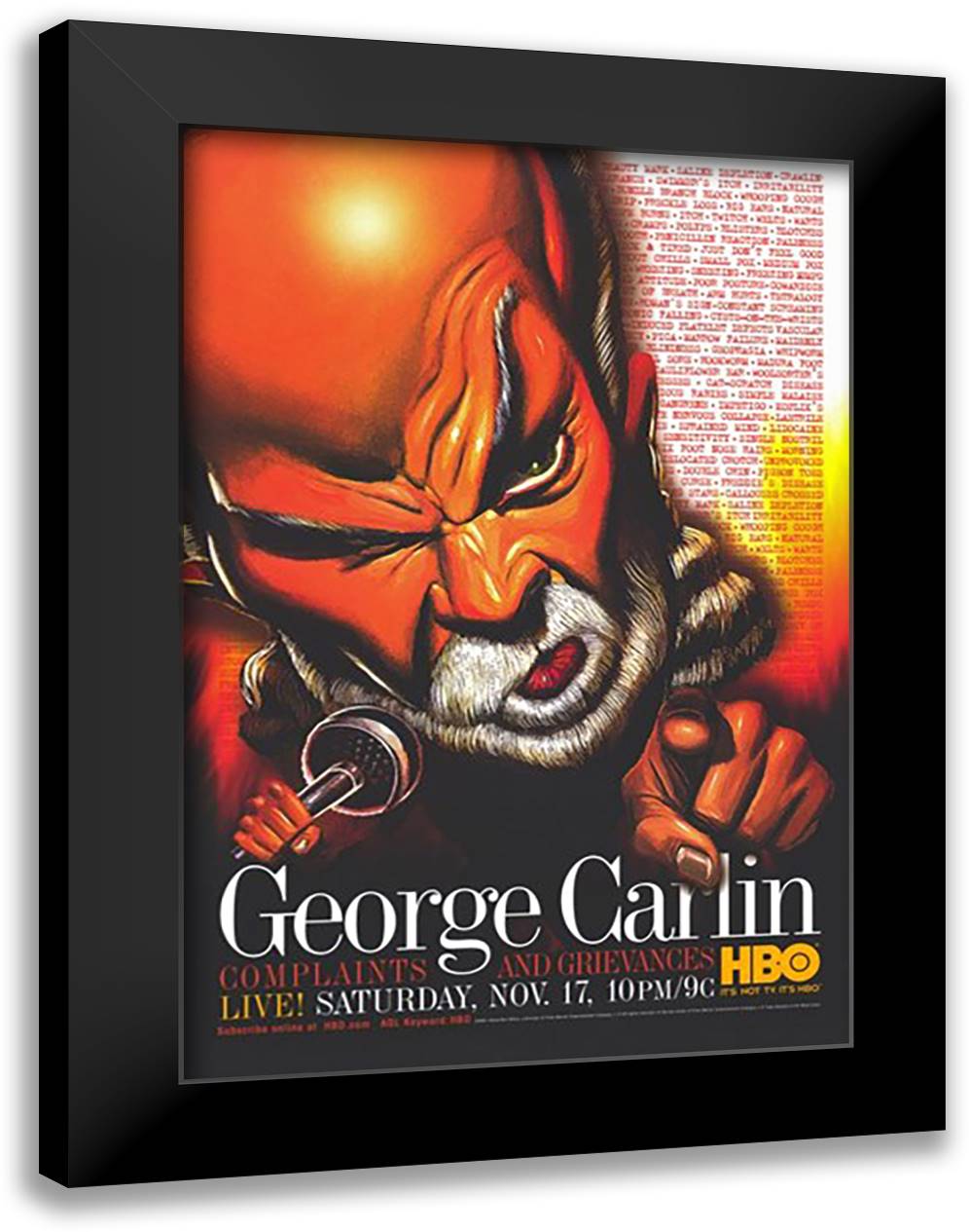 George Carlin: Complaints and Grievances 15x21 Black Modern Wood Framed Art Print Poster