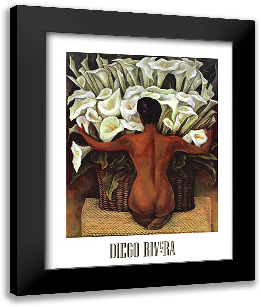 Nude with Calla Lilies 28x36 Black Modern Wood Framed Art Print Poster by Rivera, Diego