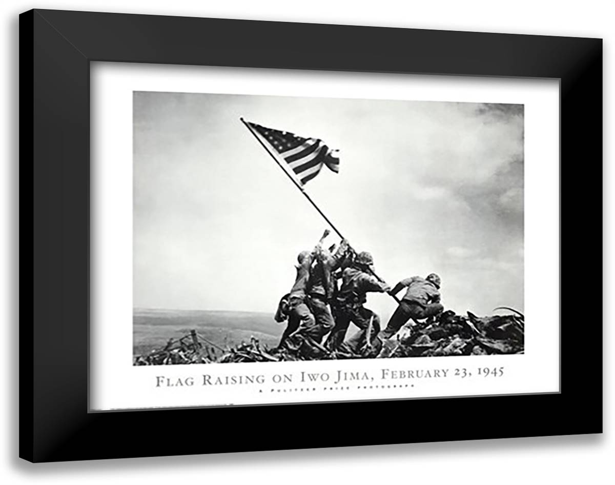 Flag Raising on Iwo Jima, February 23, 1945 36x28 Black Modern Wood Framed Art Print Poster by Rosenthal, Joe