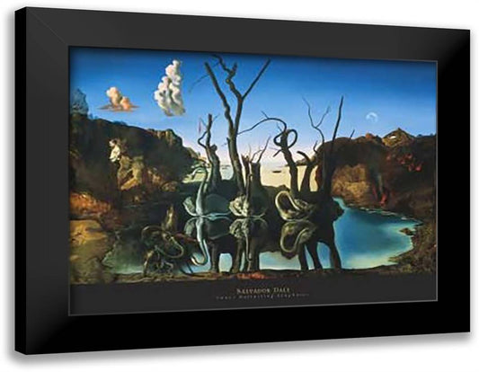 Swans Reflecting Elephants 36x25 Black Modern Wood Framed Art Print Poster by Dali, Salvador