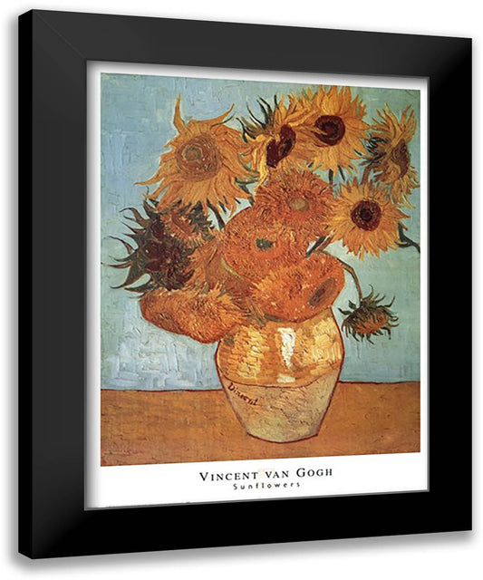 Vase with Twelve Sunflowers, c.1888 28x36 Black Modern Wood Framed Art Print Poster by Van Gogh, Vincent