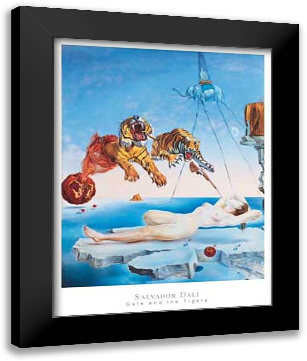 Dream Caused by the Flight of a Bee Around a Pomegranate, A Second Before Awakening, c.1944 26x32 Black Modern Wood Framed Art Print Poster by Dali, Salvador