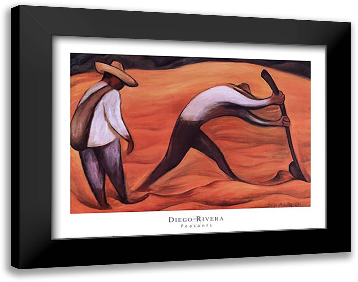 Peasants 36x28 Black Modern Wood Framed Art Print Poster by Rivera, Diego