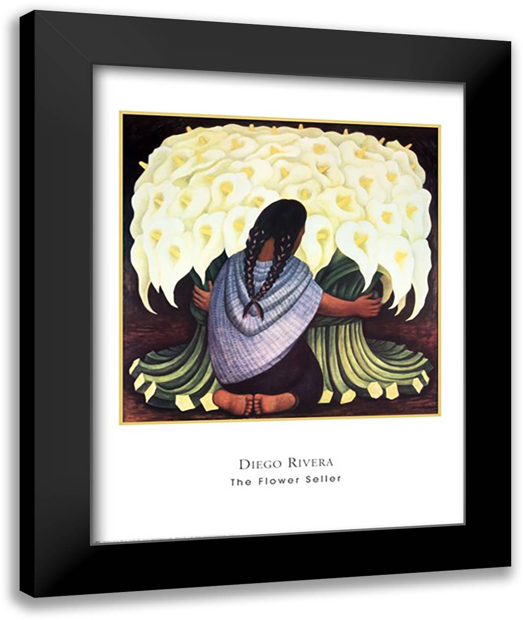 The Flower Seller 28x36 Black Modern Wood Framed Art Print Poster by Rivera, Diego