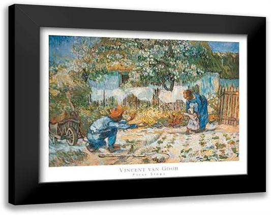 First Steps (after Millet), c.1890 33x24 Black Modern Wood Framed Art Print Poster by Van Gogh, Vincent