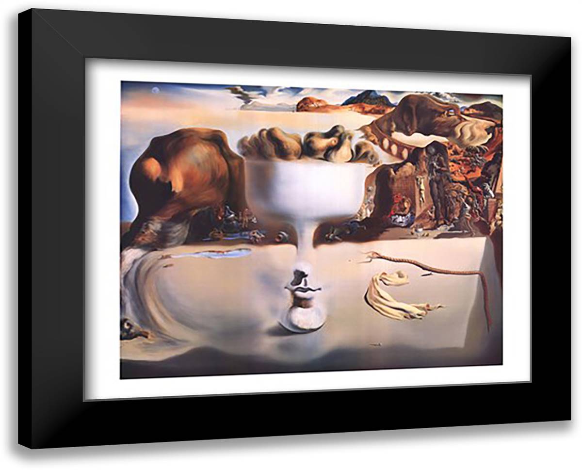 Apparition of Face and Fruit Dish on a Beach, c.1938 30x25 Black Modern Wood Framed Art Print Poster by Dali, Salvador