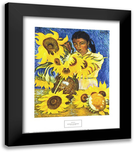 Muchcha con Girasoles 20x24 Black Modern Wood Framed Art Print Poster by Rivera, Diego