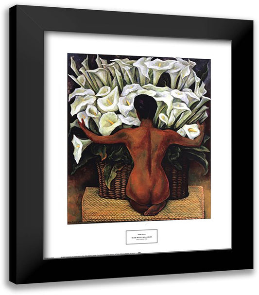 Nude with Calla Lilies 20x24 Black Modern Wood Framed Art Print Poster by Rivera, Diego