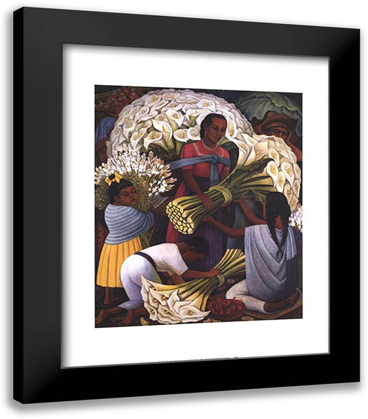 The Flower Vendor 20x24 Black Modern Wood Framed Art Print Poster by Rivera, Diego