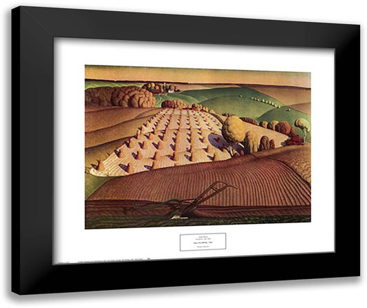 Fall Plowing, 1931 24x20 Black Modern Wood Framed Art Print Poster by Wood, Grant