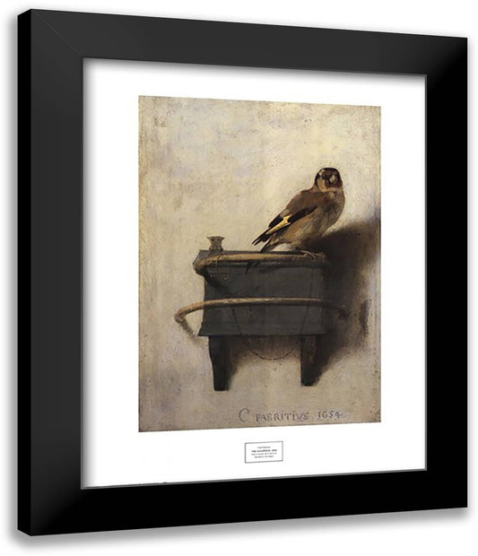 Carel Fabritius - The Goldfinch, 1654 Size 24x30 Black Modern Wood Framed Art Print Poster by Fabritius, Carel