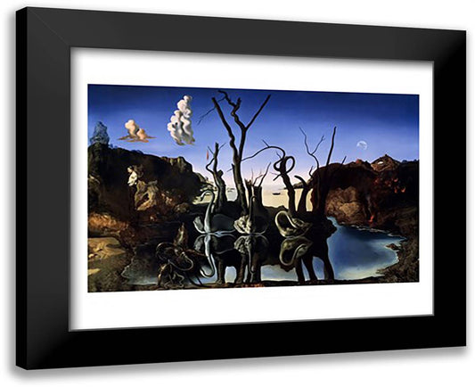 Swans Reflecting Elephants, c.1937 34x28 Black Modern Wood Framed Art Print Poster by Dali, Salvador