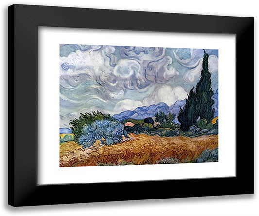 Field of Wheat with Cypresses, c.1889 34x28 Black Modern Wood Framed Art Print Poster by Van Gogh, Vincent