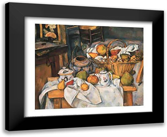 Still Life with Fruit Basket 29x25 Black Modern Wood Framed Art Print Poster by Cezanne, Paul
