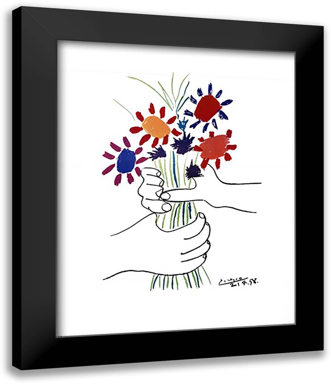 Bouquet with Hands 28x34 Black Modern Wood Framed Art Print Poster by Picasso, Pablo