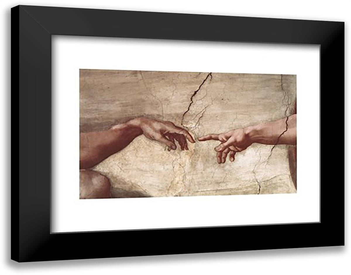 Creation of Adam (hands detail) 36x28 Black Modern Wood Framed Art Print Poster by Michelangelo