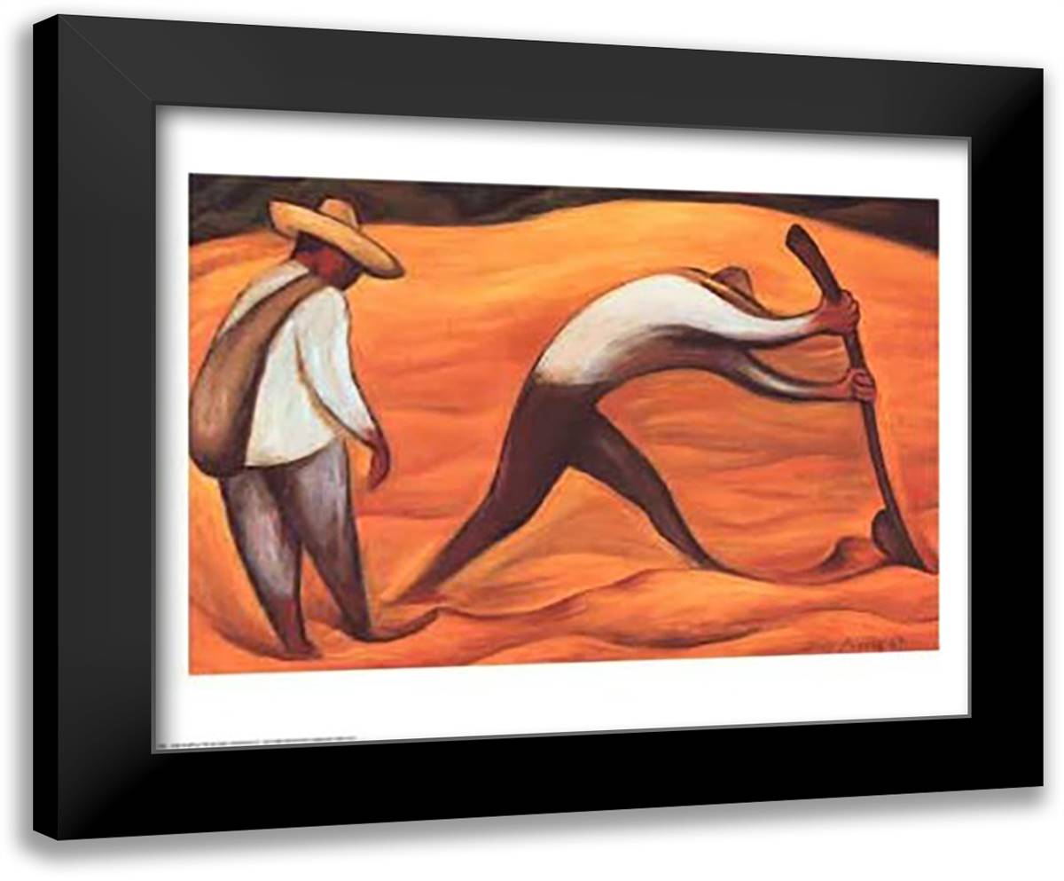 Peasants 32x23 Black Modern Wood Framed Art Print Poster by Rivera, Diego