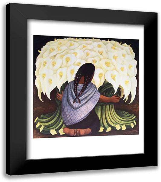 The Flower Seller 28x34 Black Modern Wood Framed Art Print Poster by Rivera, Diego