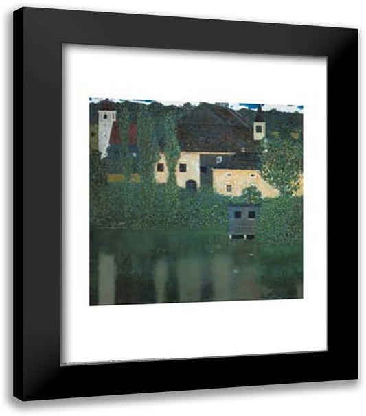 Unterach Manor and Lock Chamber on the Attersee Lake, c.1908 23x24 Black Modern Wood Framed Art Print Poster by Klimt, Gustav
