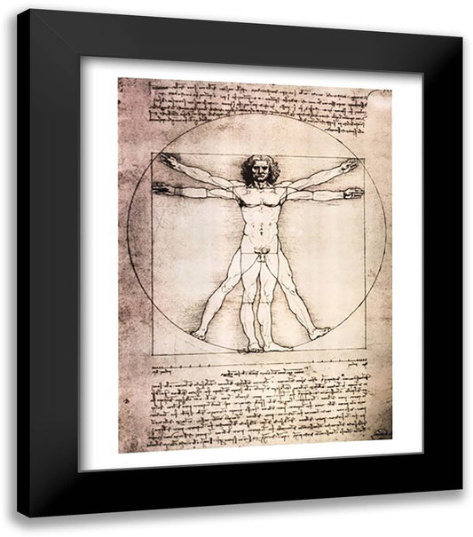 Leonardo Da Vinci - Vitruvian Man, 1492 Size 27.25x19 28x34 Black Modern Wood Framed Art Print Poster by da Vinci, Leonardo