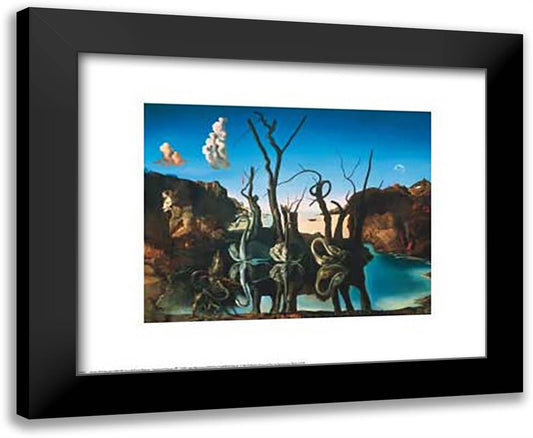 Swans Reflecting Elephants, c.1937 24x20 Black Modern Wood Framed Art Print Poster by Dali, Salvador