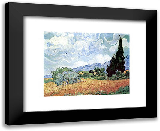 Field of Wheat with Cypresses, c.1889 24x20 Black Modern Wood Framed Art Print Poster by Van Gogh, Vincent
