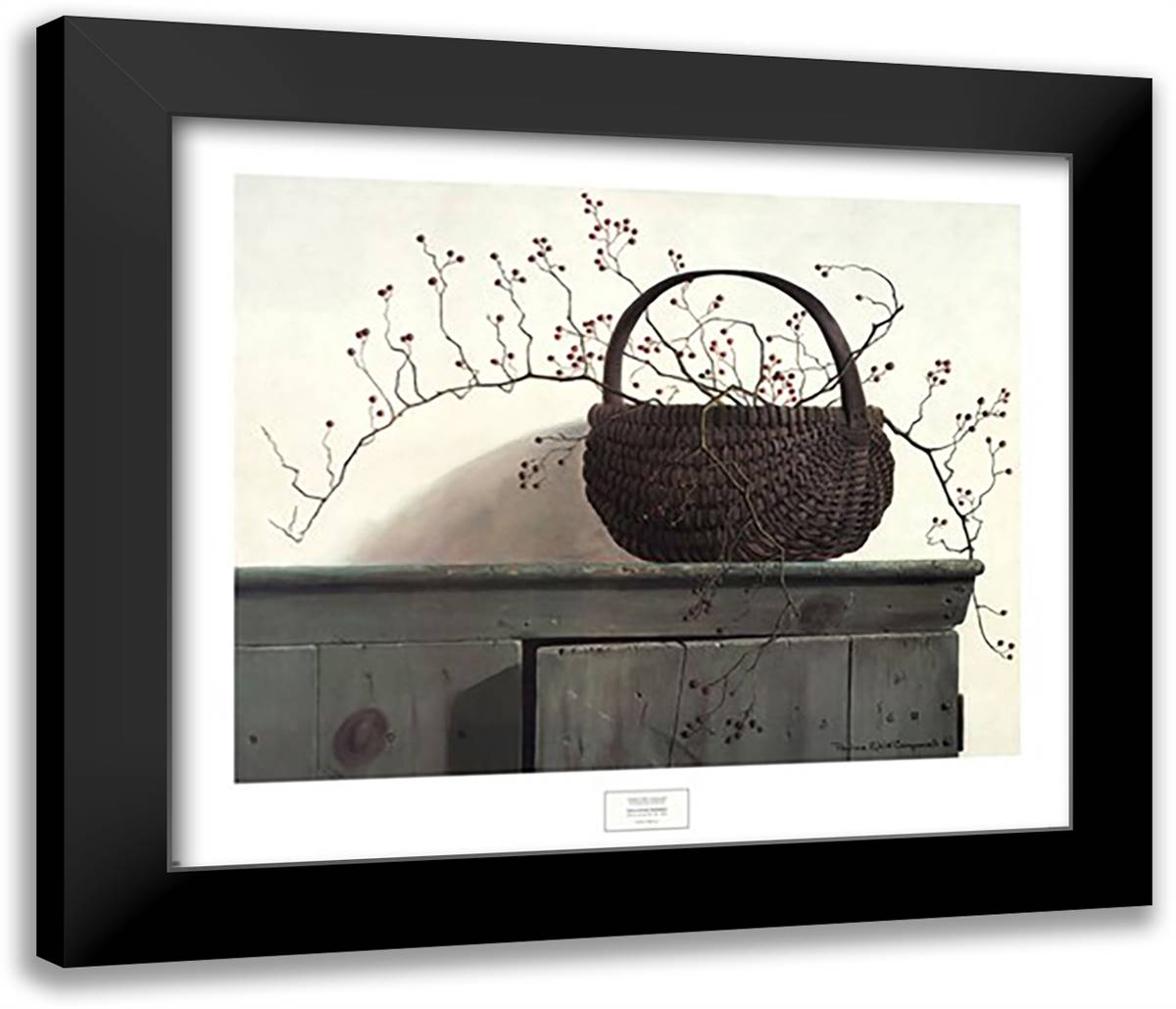 Wild Rose Berries, c.1987 32x28 Black Modern Wood Framed Art Print Poster by Campanelli, Pauline Eble