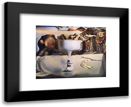 Apparition of Face and Fruit Dish on a Beach, c.1938 24x20 Black Modern Wood Framed Art Print Poster by Dali, Salvador