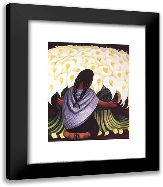 The Flower Seller 20x24 Black Modern Wood Framed Art Print Poster by Rivera, Diego