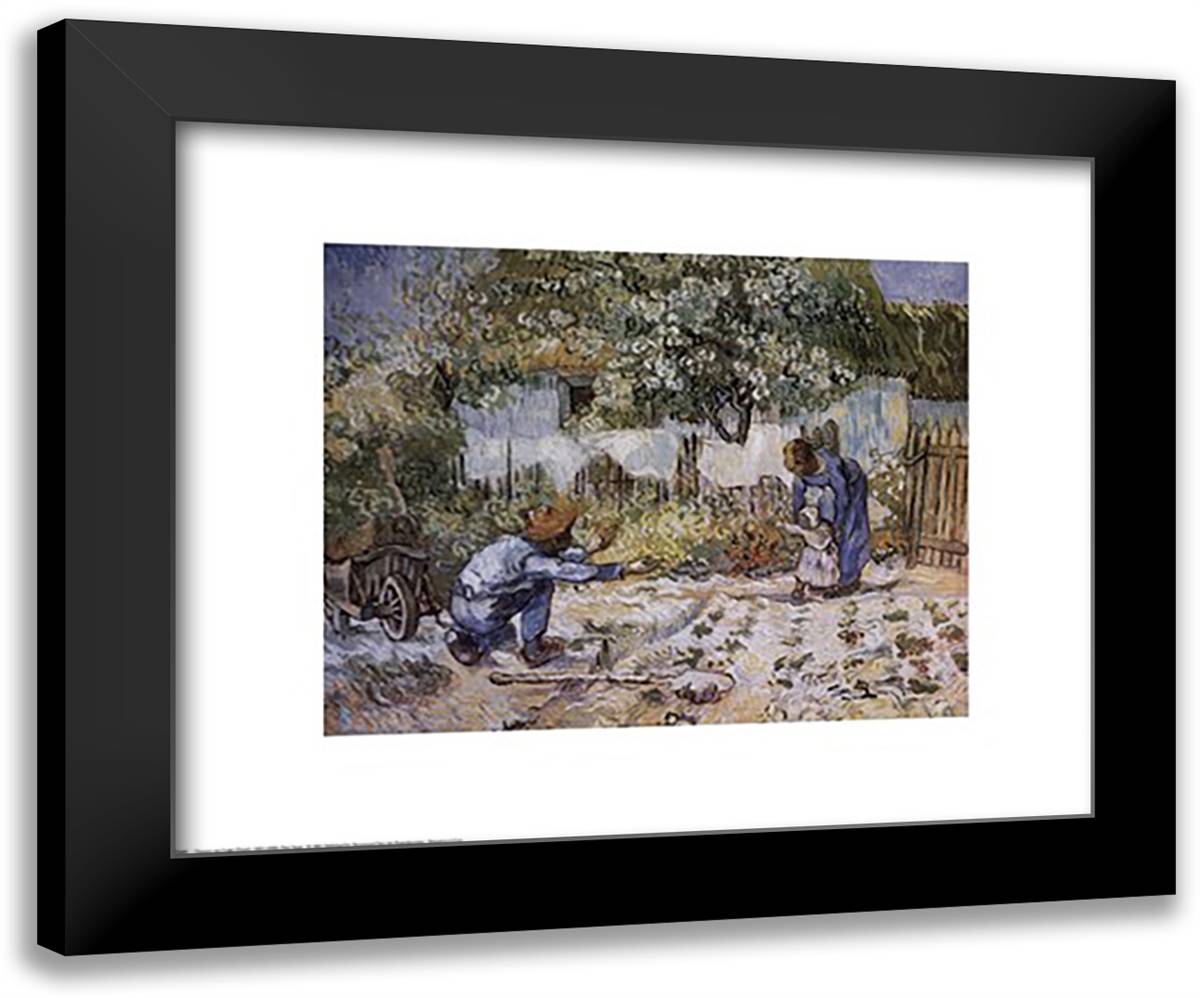 First Steps (after Millet), c.1890 24x20 Black Modern Wood Framed Art Print Poster by Van Gogh, Vincent