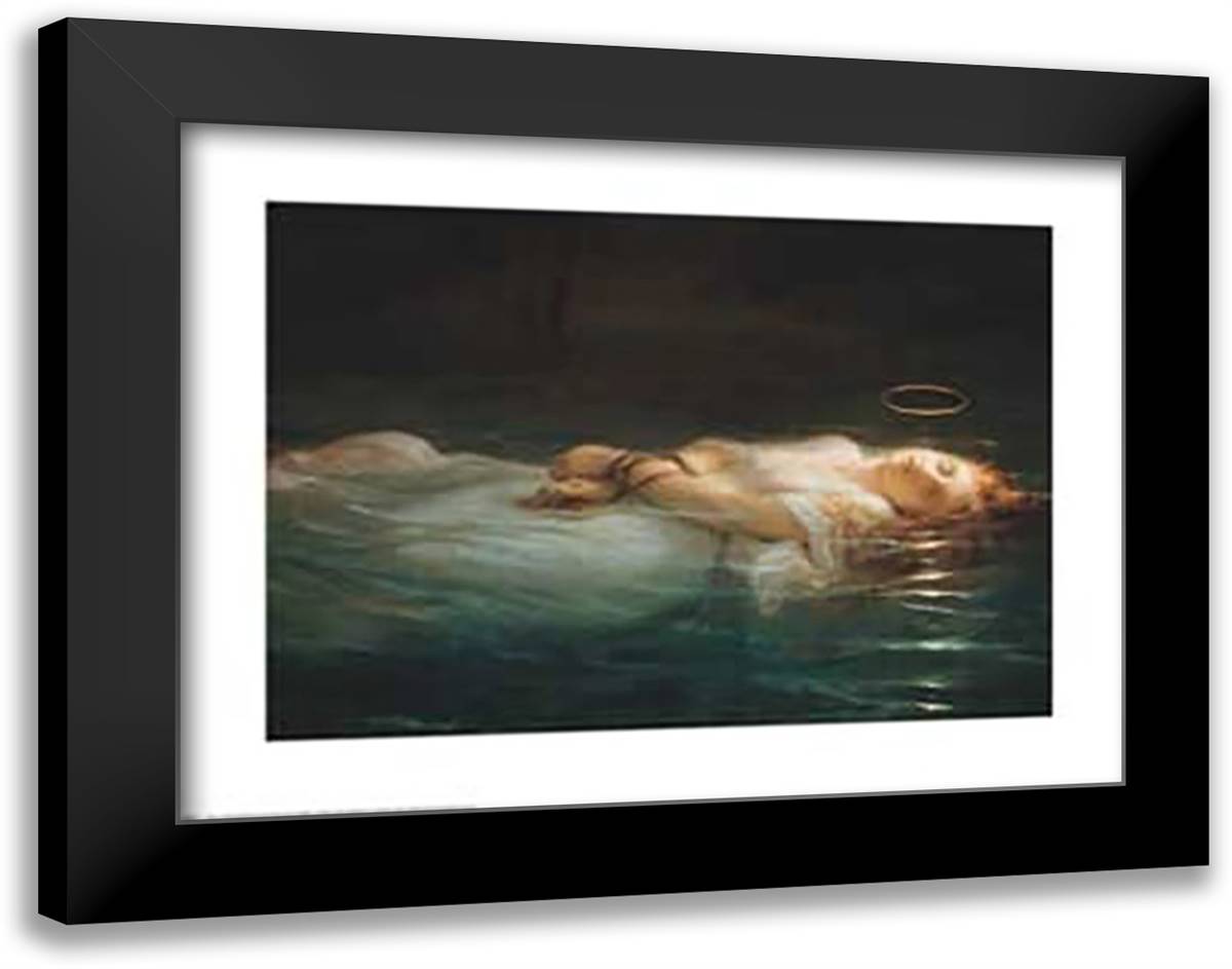 La Jeune Martyre 30x22 Black Modern Wood Framed Art Print Poster by Delaroche, Paul