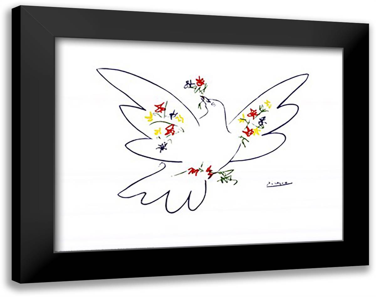 Dove with Flowers 36x28 Black Modern Wood Framed Art Print Poster by Picasso, Pablo