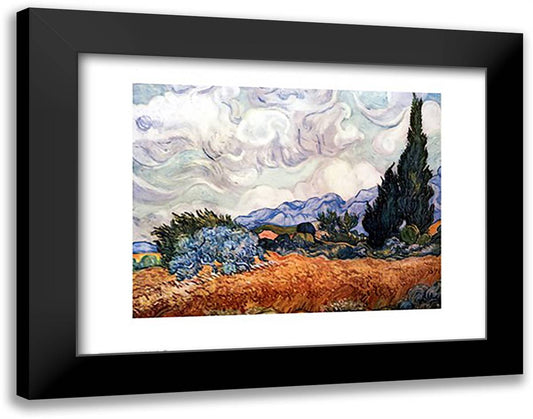 Field of Wheat with Cypresses, c.1889 36x28 Black Modern Wood Framed Art Print Poster by Van Gogh, Vincent