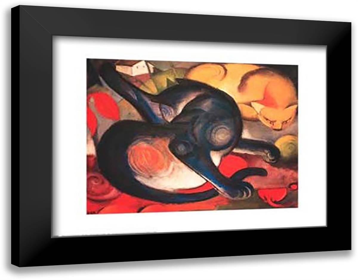 Two Cats 28x22 Black Modern Wood Framed Art Print Poster by Marc, Franz