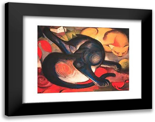 Two Cats 28x22 Black Modern Wood Framed Art Print Poster by Marc, Franz