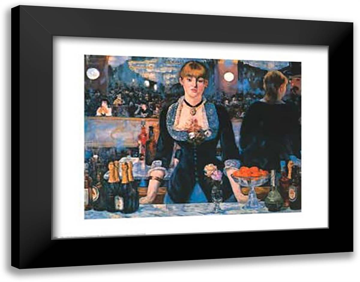 Bar at the Folies Bergere 36x28 Black Modern Wood Framed Art Print Poster by Manet, Edouard