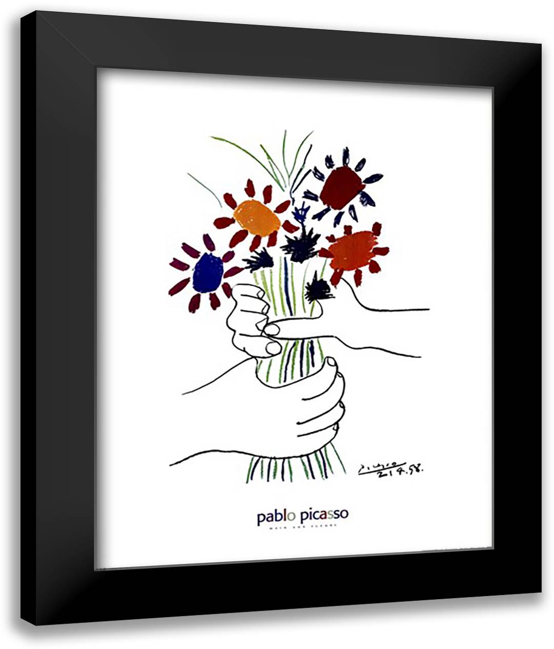 Main Aux Fleurs 28x36 Black Modern Wood Framed Art Print Poster by Picasso, Pablo